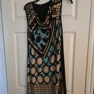 MSK Teal, Beige & Black Sleeveless Cowl Neck Midi Dress